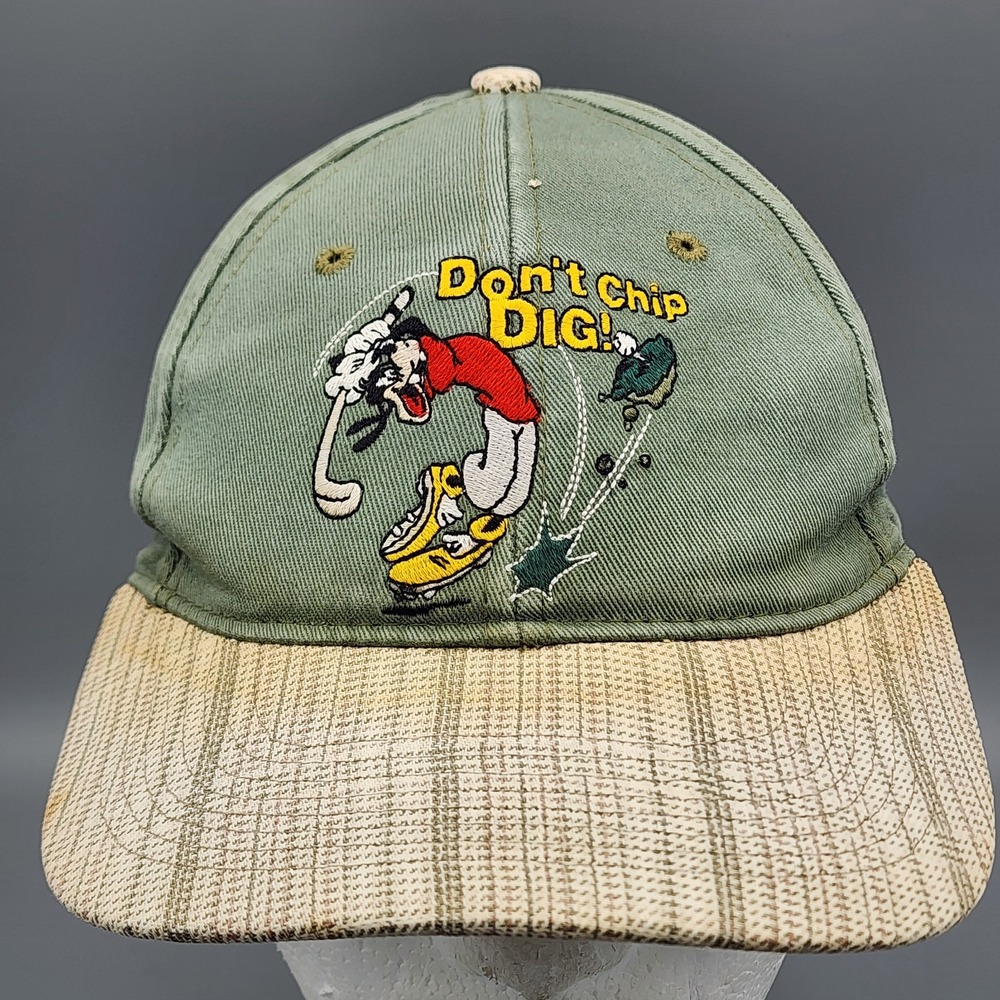 Vintage Walt Disney Ball Cap Hat Goofy Golfing Tan Plaid Cotton Snapback